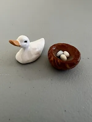 Vintage Hagen Renaker Miniature Birds Nest With Eggs & Duck Figurines • $28