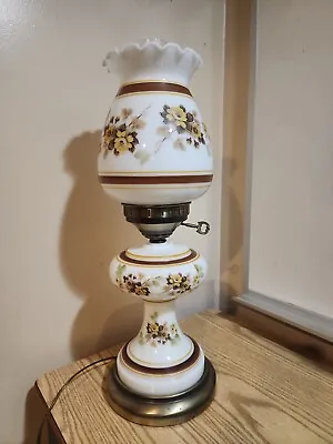 Vintage Hurricane Lamp Hand Painted Flowers Glass Brass 21” X 8” .. VTG Lamp ... • $50