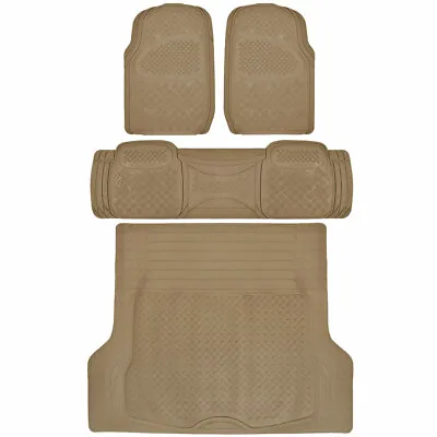 4pc Full Set All Weather Heavy Duty Rubber Beige SUV Floor Mats Trunk Liner⭐⭐⭐⭐⭐ • $59.99