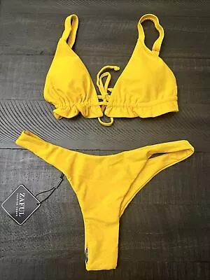 Zaful Ruffle Top / Cheeky Bottoms Bikini Set - Yellow / Size Medium • $10.99