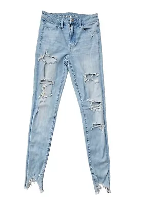 American Eagle Super Hi-Rise Distressed Jeggings Next Level Stretch Size 2 Long • £13.29