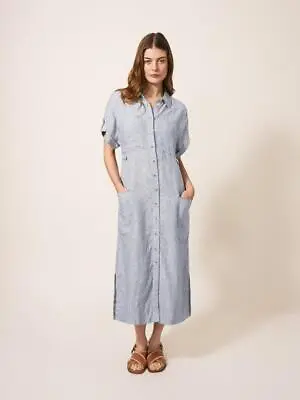 White Stuff Reno Women's Linen Shirt Dress Summer Collared Short Sleeve Outfit • £40