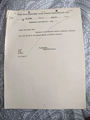 1937 SeymourIndiana Phone B&O Railroad Train General Notice Form 780-A St Louis • $12.81