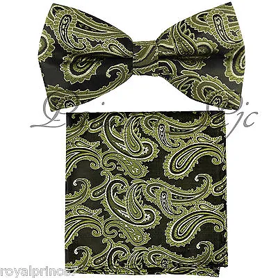 NEW MEN'S Paisley Bow Tie And Pocket Square Hankie Set Wedding Party Prom Formal • $11.36