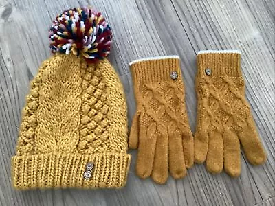 Fat Face Mustard Yellow Bobble Beanie Hat And Gloves • £8.99