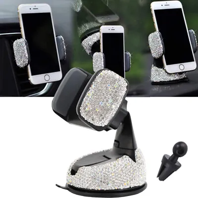 White Crystal Rhinestone Air Vent Phone Holder Clip With Suction Cup A P V W • $23.50