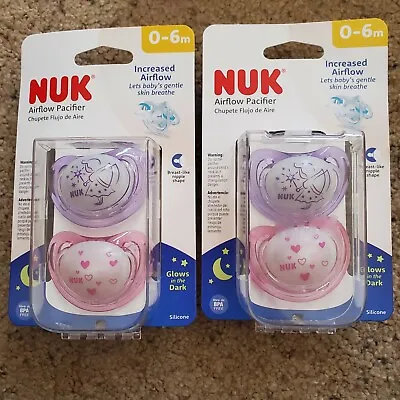 NUK Airflow Glow-in-The-Dark Pacifiers 0-6 Months Lot Of 2 - 2 Pack Silicone • $15.99
