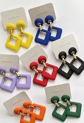 Fashion Colourful Elegant Stud 60S Style Square Acrylic Earrings • £4.59