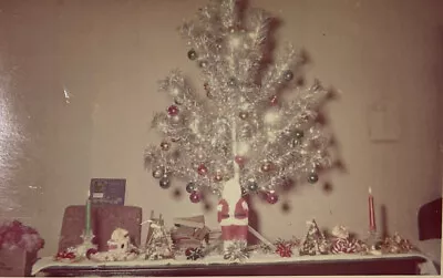 Vintage Original Photograph Christmas Tree Tinsel Aluminum Santa Still Life • $11.11