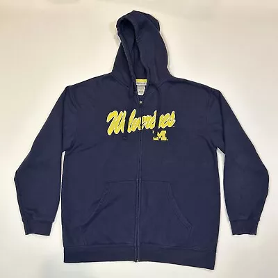 Michgan Wolverines Hoodie Adult Large Blue Full Zip Sweatshirt NCAA Football Men • $15.89