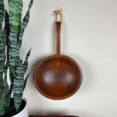 Vintage Munising Tripod Footed Wooden Bowl W/Handle Leather Strap • $24