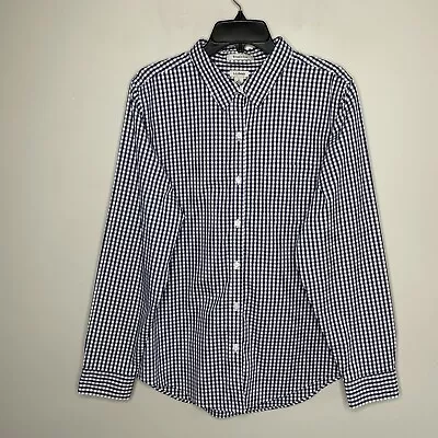 LL BEAN Shirt Men Large Regular Blue Gingham Check Button Up Wrinkle Free Cotton • $19.99