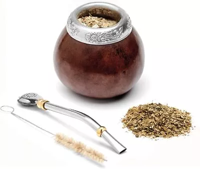 Yerba Mate Gourd Set With Mate Tea Cup Bombilla And Brush Brown • $28.30
