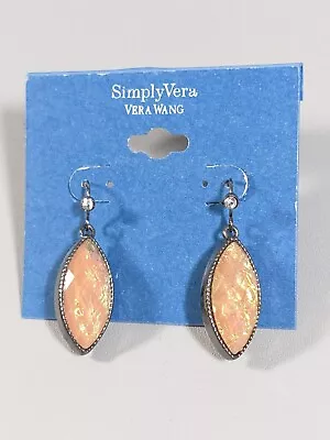 Simply Vera Wang Gunmetal Gray Pink Iridescent Oval Bezel Dangle Hook Earrings • $13.99