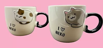 Set Of 2 Crazy For Cats Maneki Neko Porcelain Espresso Tea Mini Mug Cup • $18.99