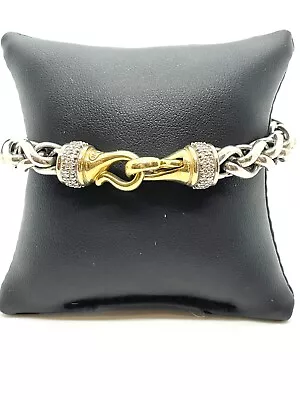 David Yurman Diamond 18K Gold Sterling Silver Wheat Chain 7  Bracelet • $456