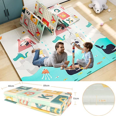 Play Mat 2 Side Baby Kids Crawling Soft Blanket Folding Waterproof Floor Carpet • £26.90