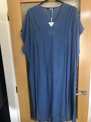 LAGENLOOK 18/22 Blue Cotton  Dress 25” Across 46” Long With Pockets • £14.99