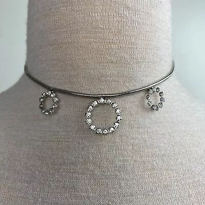 Vintage Rhinestone Circles Chain Necklace 15.5 J Hook • $13