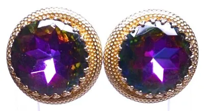 Vintage SCHIAPARELLI CLIP EARRING Crown Multi-Prong Watermelon Heliotrope Stones • $135