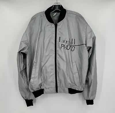 Karl Lagerfeld Photo Vintage Mens Silver Nylon Windbreaker Zip Up Jacket Sz 3XL • $29