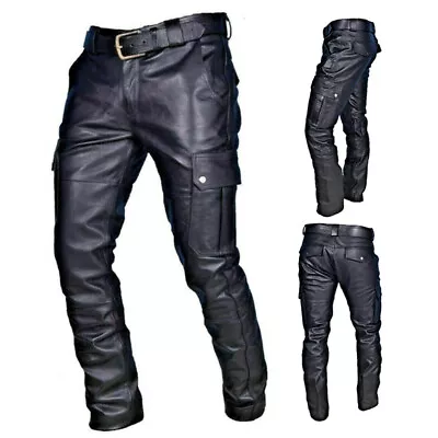 Men Leather Motorcycle Pants Motorbike Riding Outdoor Tour Waterproof Trousers / • $28.49