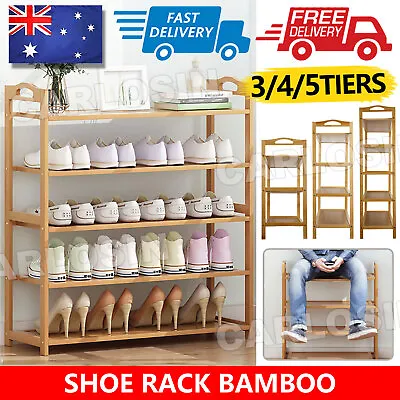 $25.95 • Buy Storage Organizer 3-5 Tiers Layers Bamboo Shoe Rack Wooden Shelf Stand Shelves