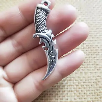 Large KNIFE SWORD DAGGER WEAPON Pendant 22  Sterling Silver 925 Necklace Men • $19.88