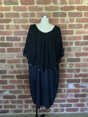 $65 • Buy Maggie T  Black Sz 20 Evening Event Special Occasion Dress Sheer Cape Satin Trim