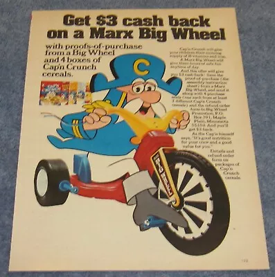 1974 Cap'n Crunch Cereal Vintage Ad With Marx Big Wheel Offer • $11.99