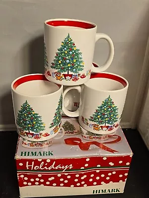 Vintage HIMARK Christmas Tree Mugs Set Of 4 Made Japan 1986 Original Box • $15.98