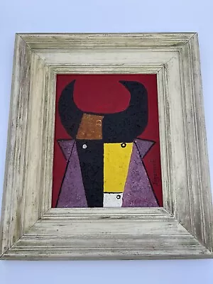 BULL Painting Abstract Mid Century Modernism Vintage 1970 CUBISM CUBIST SIGNED • $1200