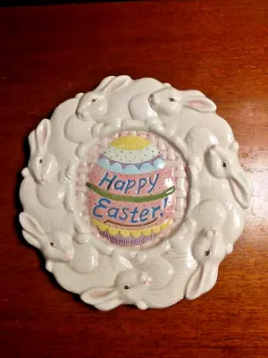 Vintage FITZ FLOYD OMNIBUS China Majolica EASTER Egg Bunny Rabbit Plate Dish 8  • $19.50