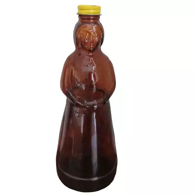 1974 Vintage 10  Mrs Buttersworths Amber Brown Glass Syrup Bottle Metal Cap Lid • $29.56