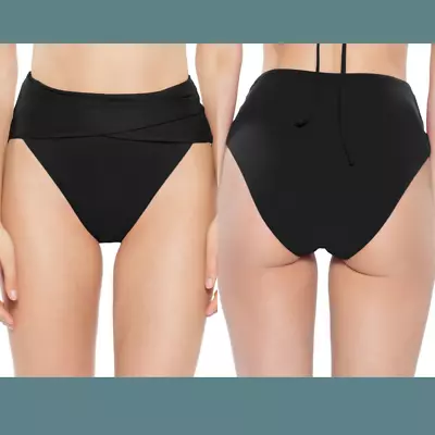 NEW Becca [ Small ] Color Code Crossover High Waist Bikini Bottoms Black #T771 • $30.99