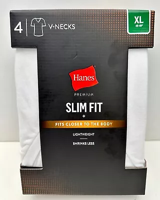 Men's Hanes Premium Slim Fit V-Necks 4 Pack White XL 46-48  Lightweight T-Shirt • $26.99