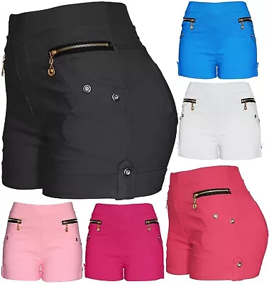 Womens Rhinestone Zipper Cotton Blend High Waist Summer Stretchy Shorts • $15.95