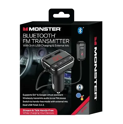 Monster Bluetooth FM Transmitter W/ USB Charging Adapter/Built-in Mic New • $49.89