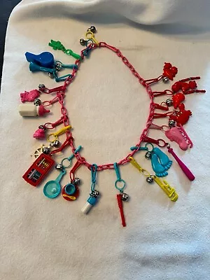 Vintage 1980s Bell Clip Charms Red Plastic Chain Necklace With 17 Charms • $69.99