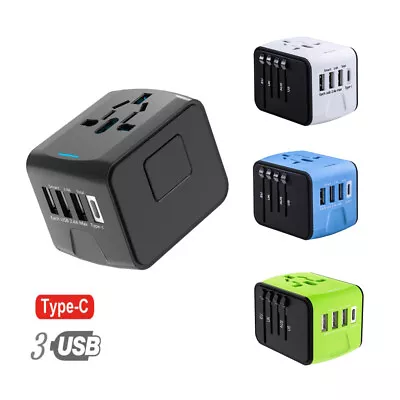 $26.89 • Buy International Universal Travel Adapter With 3 USB+ Type C AC Power Charger