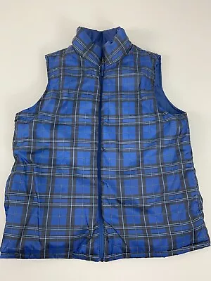 Merona Jacket Womens Large Blue Black Plaid Puffer Vest Outdoor Reversible • $9.80