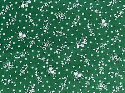 VTG  Wamsutt Remnant Christmas Fabric Bells Canes  Quilt Green Cotton 1/2 ‘x 44” • $3.75