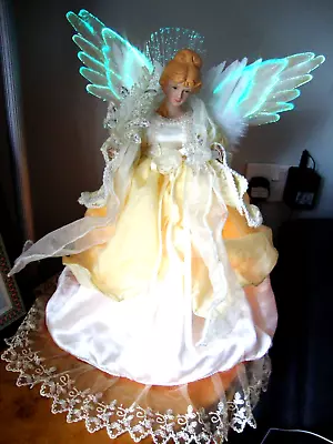 £15.99 • Buy Vintage Fibre Optic Christmas Angel  17  Cream Gown Beautiful Table  Decoration