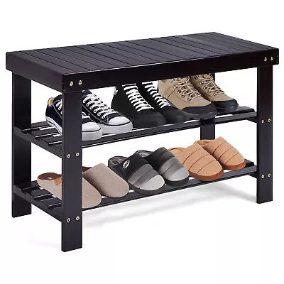 $48.95 • Buy 3 Tier Bamboo Shoe Rack Bench Storage Shelf Organizer Entryway Home Furni New