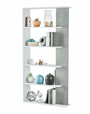 Bookcase Display Stand Storage Unit Five Shelf White & Grey Finish Tall Bookcase • £139.99