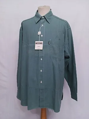 NwT. Moschino Jeans Made In Italy Dark Jade Cotton Men's Shirt Long Sleeve L • $36