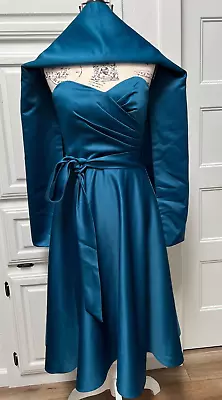 Mori Lee By Madeline Gardner  Womens A-line Satin Teal Turquoise Dress Size 7/8 • $30