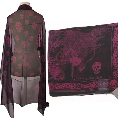 $399.97 • Buy NEW $495 ALEXANDER MCQUEEN Black ART DECO OPHELIA SKULL Purple Print Silk SCARF