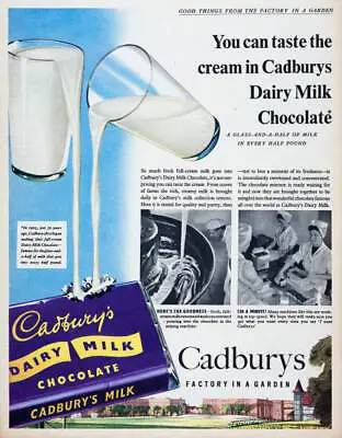 Advertisement For Cadburys Dairy Milk Chocolate 1950s Era Photo • $9