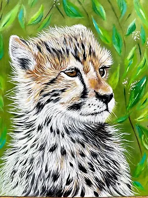 Cheetah Oil Painting Canvas With Abstract Home Decor Wildlife Cub Artwork Sale • £350